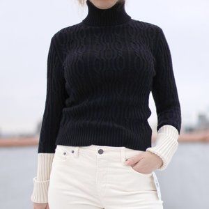 NWT Zara Cable-knit Sweater Black w Cream Cuffs